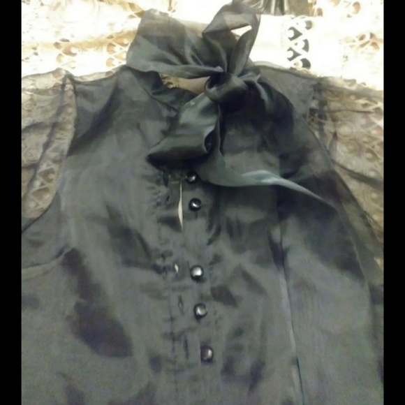 Sold out Zara black sheer collar bow button shirt - Picture 4 of 6